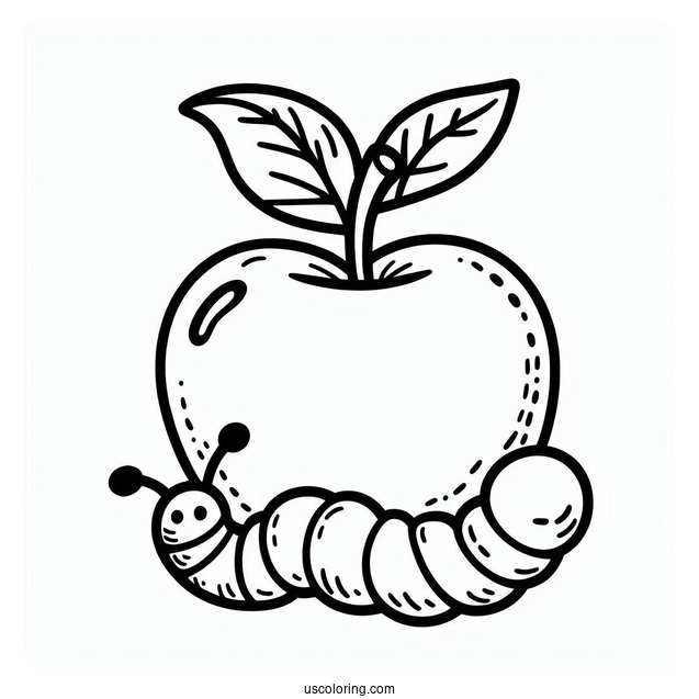 Easy Outline Of Apple With Worm For Preschoolers
