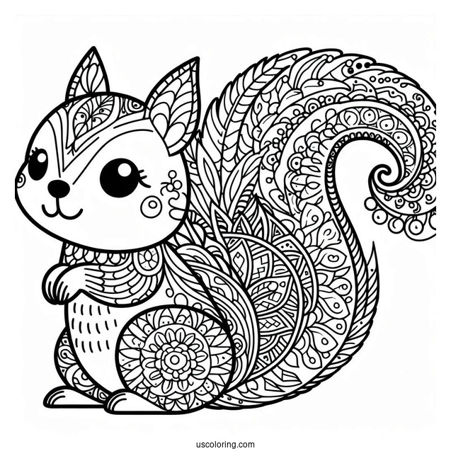Adorable Squirrel Animal Mandala Coloring Page