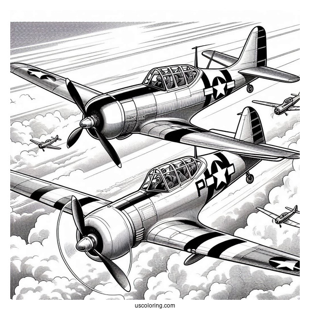 Warbird Planes Flying In Tandem To Color