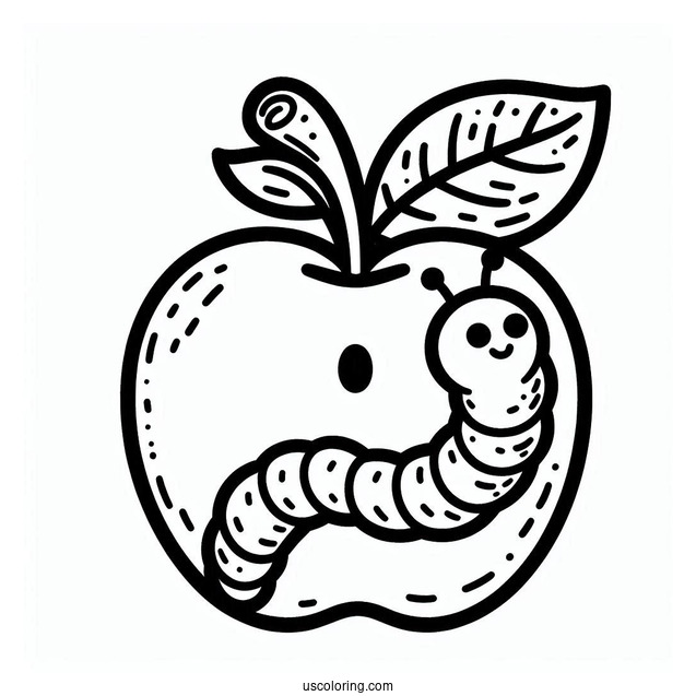 Easy Outline Of Apple With Worm For Preschoolers