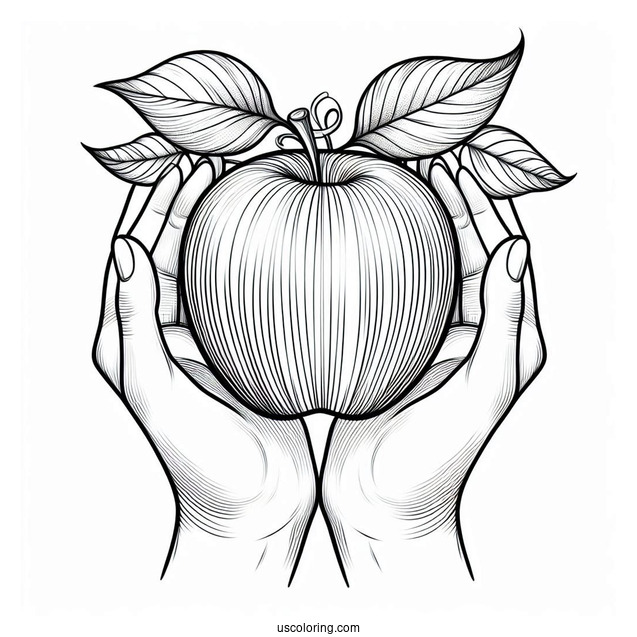 Hands Holding Mcintosh Apple Coloring Sheet