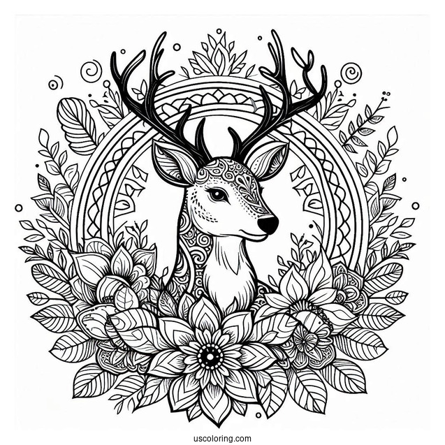 Majestic Deer With Flowers Inside An Animal Mandala Coloring Page