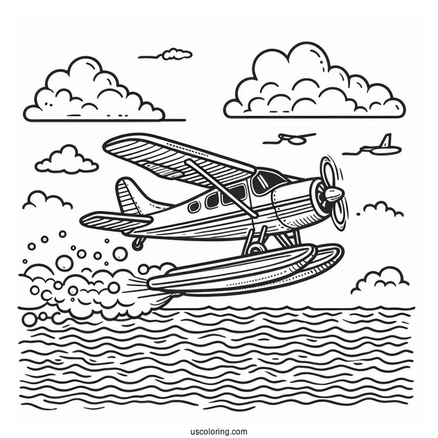Sea Plane Floating On Water Coloring Page