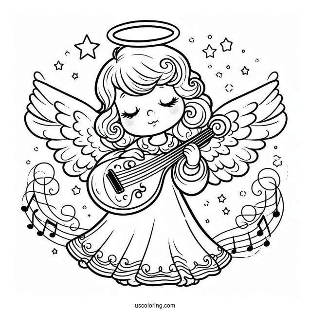 Coloring Page Of Angel Playing Music
