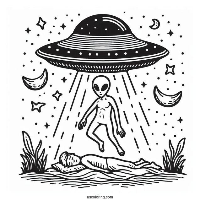 Alien UFO Abducting a Human To Color