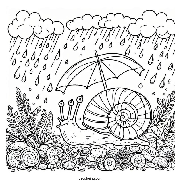 Snail Crawling Under April Coloring Page Showers For Kids