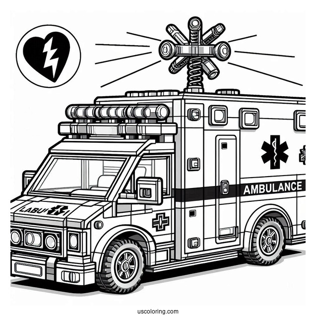 Detailed Lego Ambulance Coloring Page