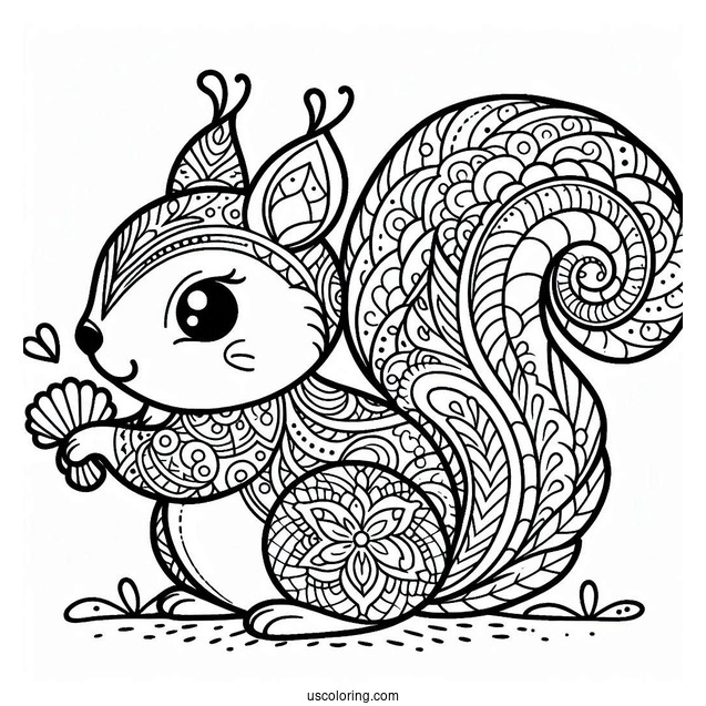 Adorable Squirrel Animal Mandala Coloring Page