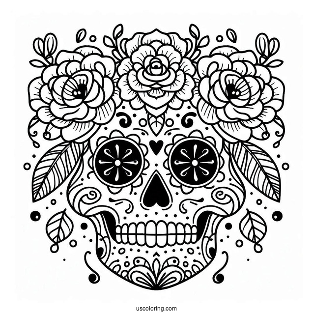 Sugar Skull With Flowers Abstract Coloring Page