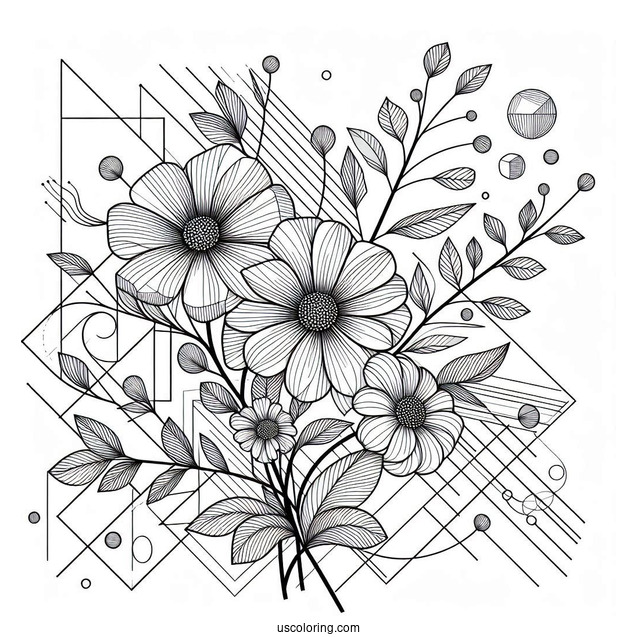 Flowers And Geometric Abstract Coloring Page