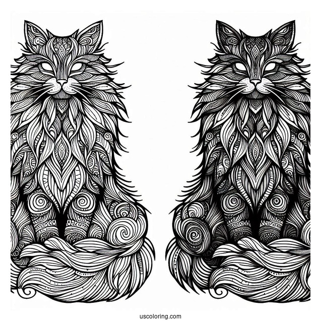 Detailed Furry Cat Abstract Coloring Page