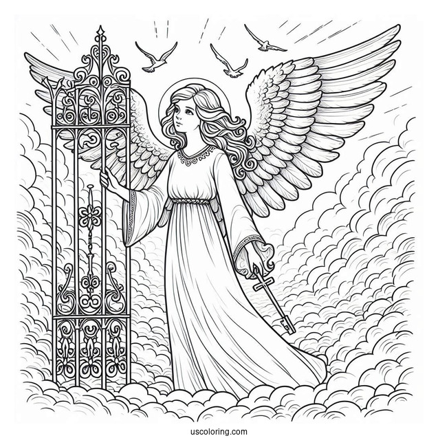 Detailed Angel At Heavens Gate To Color
