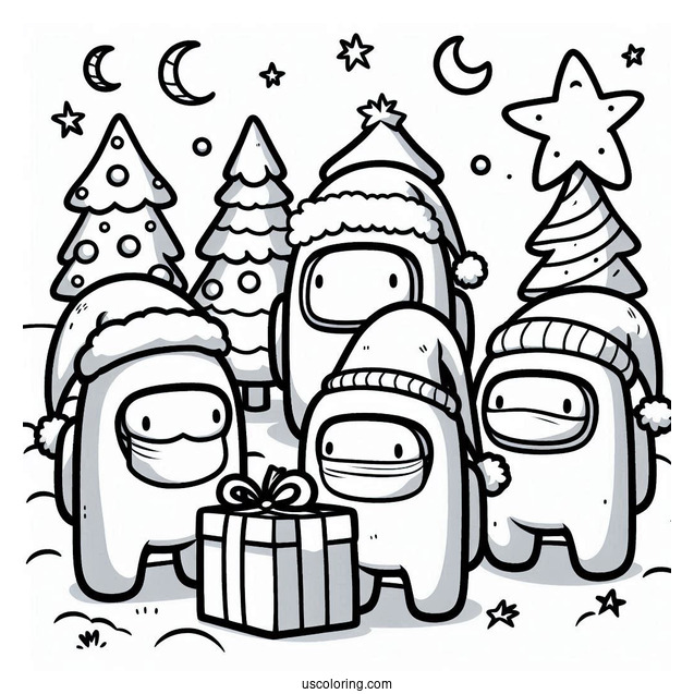 Christmas Themed Among Us Coloring Page