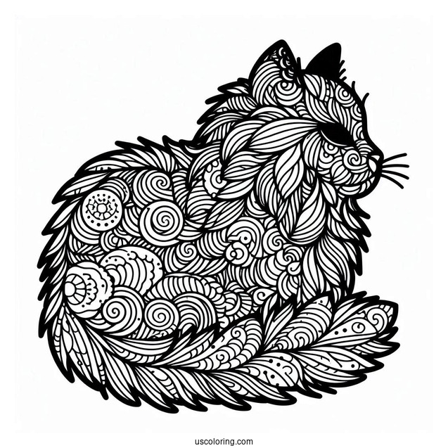 Detailed Furry Cat Abstract Coloring Page