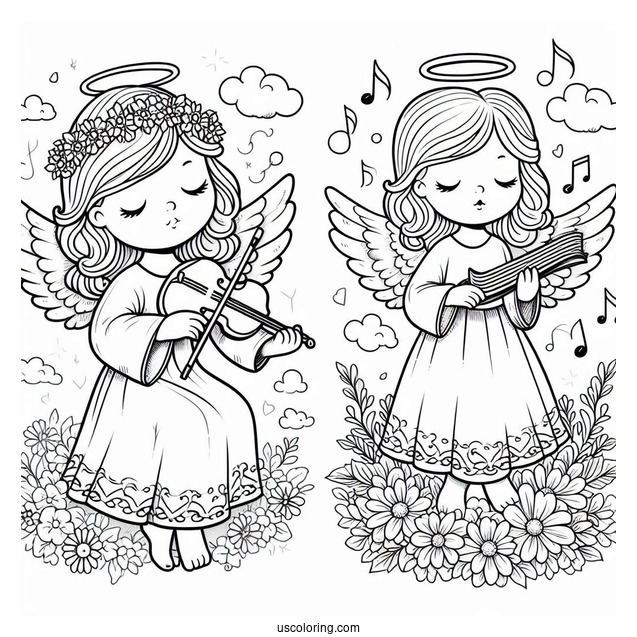 Coloring Page Of Angel Playing Music