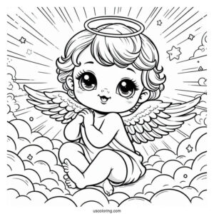 Cute Baby Angel In Heaven To Color