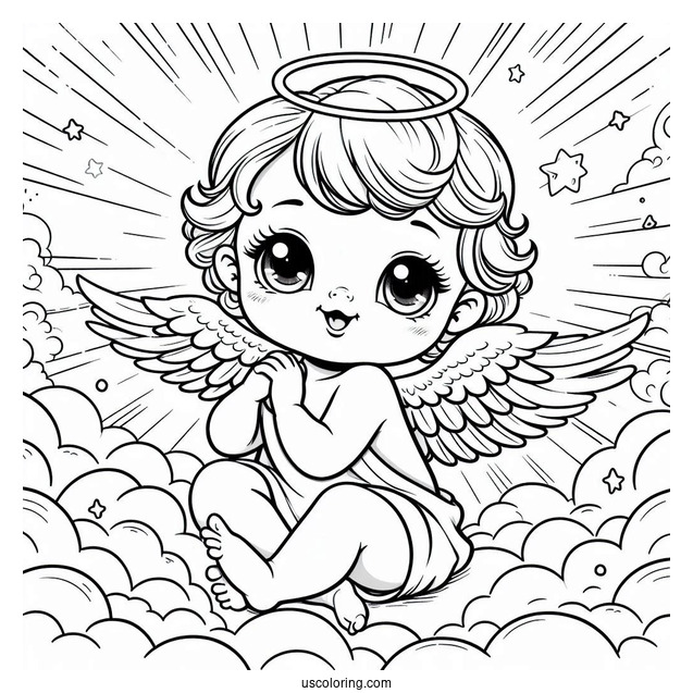 Cute Baby Angel In Heaven To Color