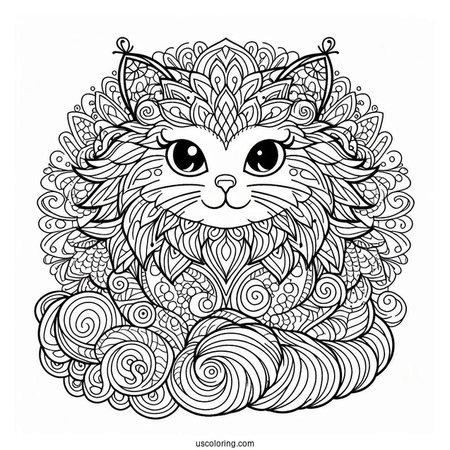 Furry Cat Inside A Complex An Animal Mandala Coloring Page
