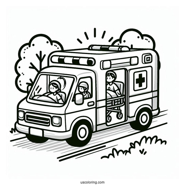 Ambulance Coloring Page Dropping Off Patient At Hospital For Kids
