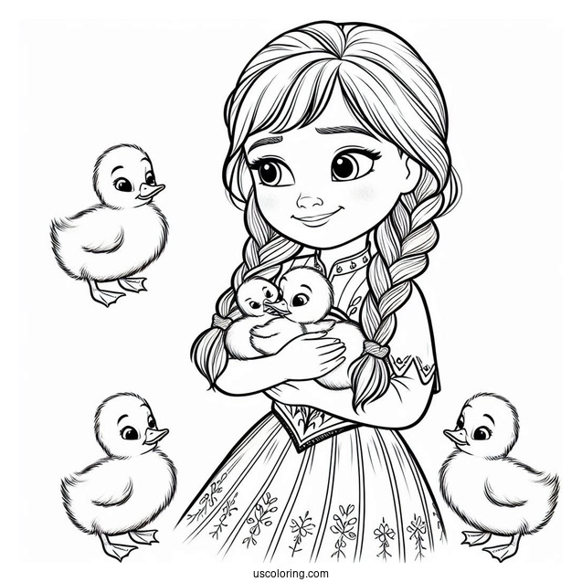 Anna Holding Ducklings Coloring Sheet