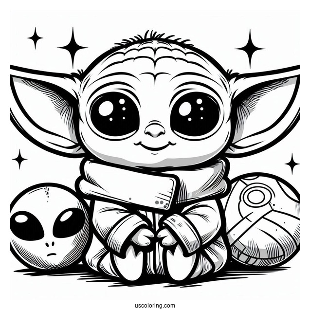 Baby Yoda Alien Coloring Page