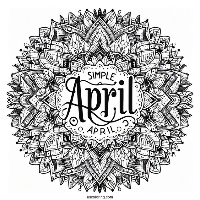 April Coloring Page Bold Text At The Center Of An Intricate Mandala