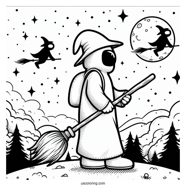 Halloween Among Us Witch Riding Broom