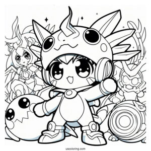 Kawaii Digimon Anime Coloring Page For Kids