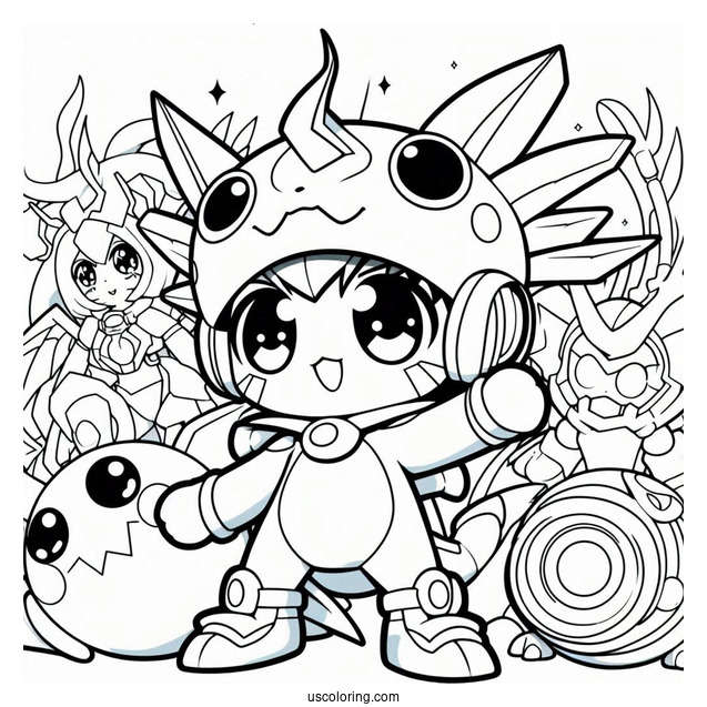 Kawaii Digimon Anime Coloring Page For Kids