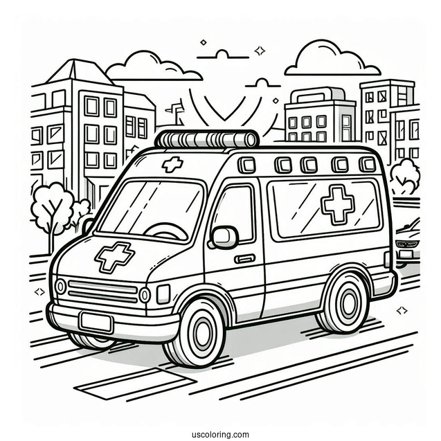 Simple Ambulance Coloring Page Driving On The Street