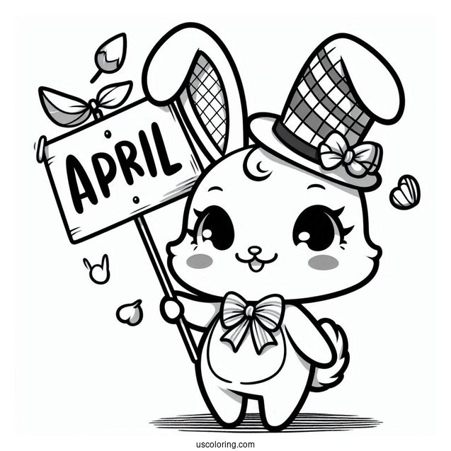 Kawaii Bunny Holding Up An April Coloring Page Fool's Day Sign