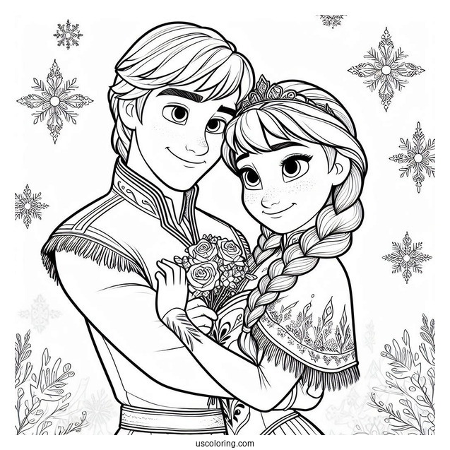 Anna And Kristoff Holding Each Other Coloring Sheet