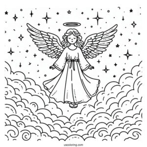 Easy Outline Of Angels In Heaven To Color