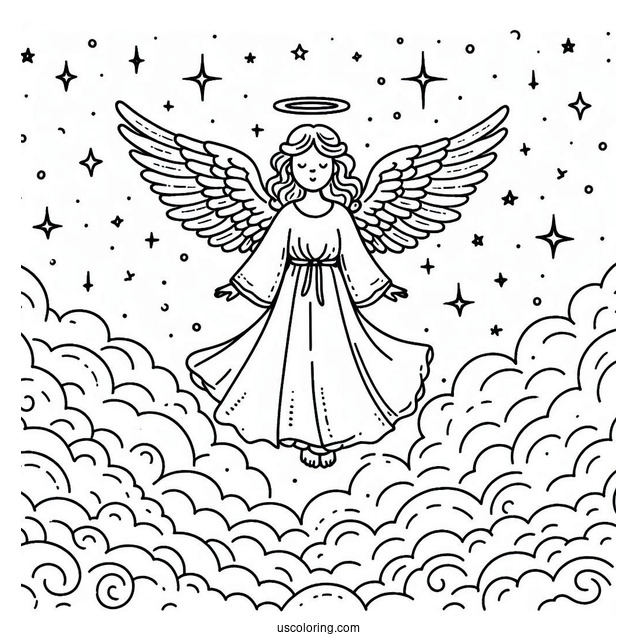 Easy Outline Of Angels In Heaven To Color
