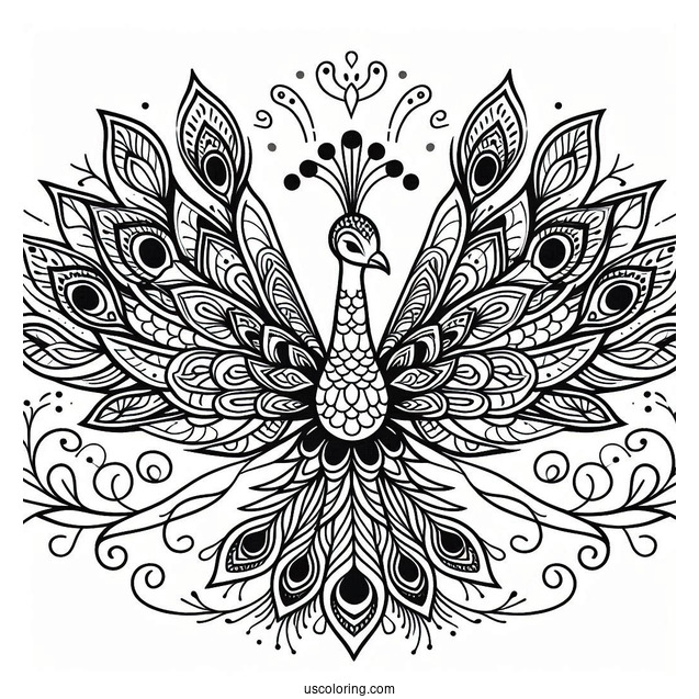 Peacock Spreading Its Wings Animal Mandala Coloring Page