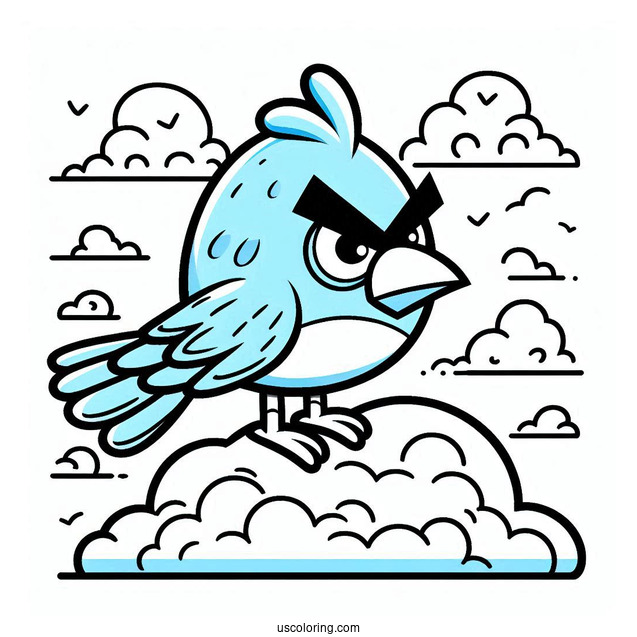 Blue Angry Bird In The Sky Coloring In