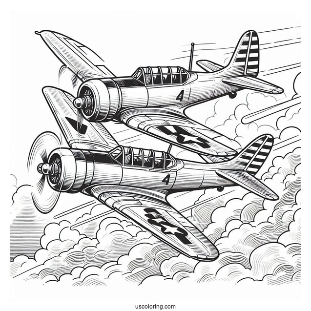 Warbird Planes Flying In Tandem To Color