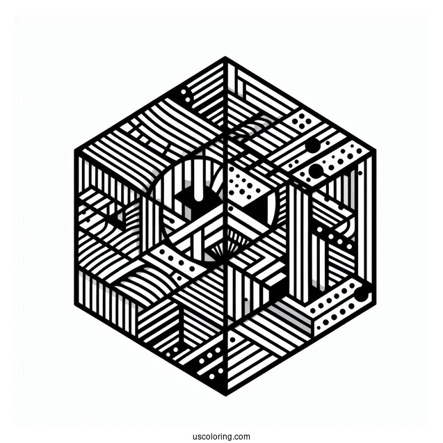 Geometric Abstract Coloring Page Art With Stripes