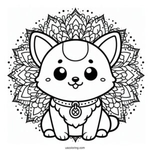 Kawaii Corgi With Collar Inside An Animal Mandala Coloring Page
