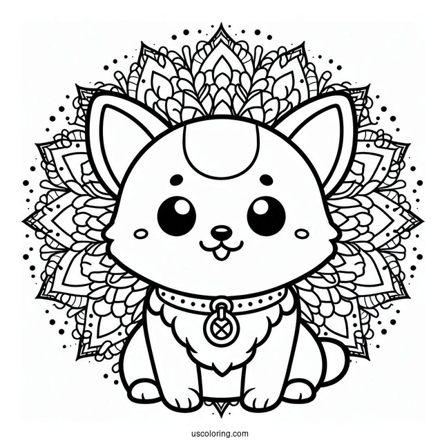 Kawaii Corgi With Collar Inside An Animal Mandala Coloring Page