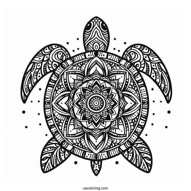 Top View Of Turtle Animal Mandala Coloring Page