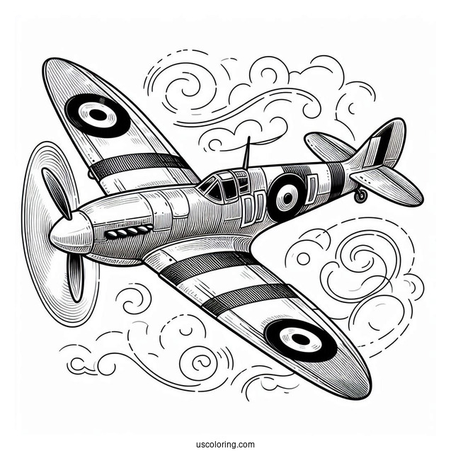 Spitfire Plane Coloring Page For Kids