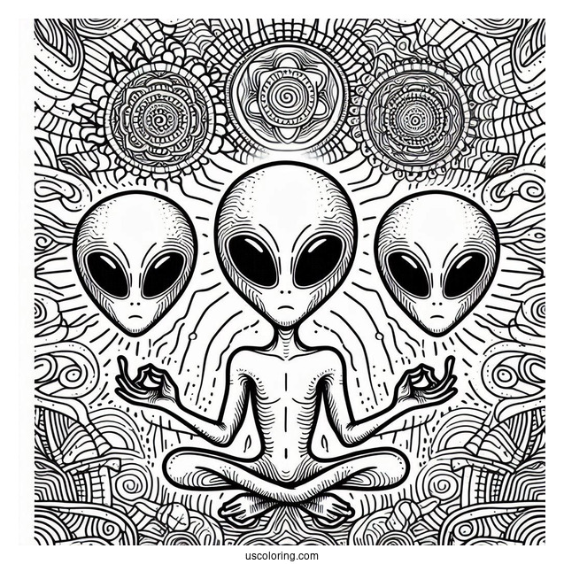 Simple Alien Coloring Page With Trippy Background
