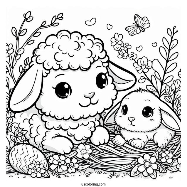 Lamb And Rabbit Under April Coloring Page Word For Kids