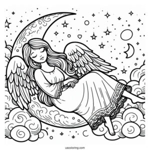 Peaceful Angel Resting On Crescent Moon