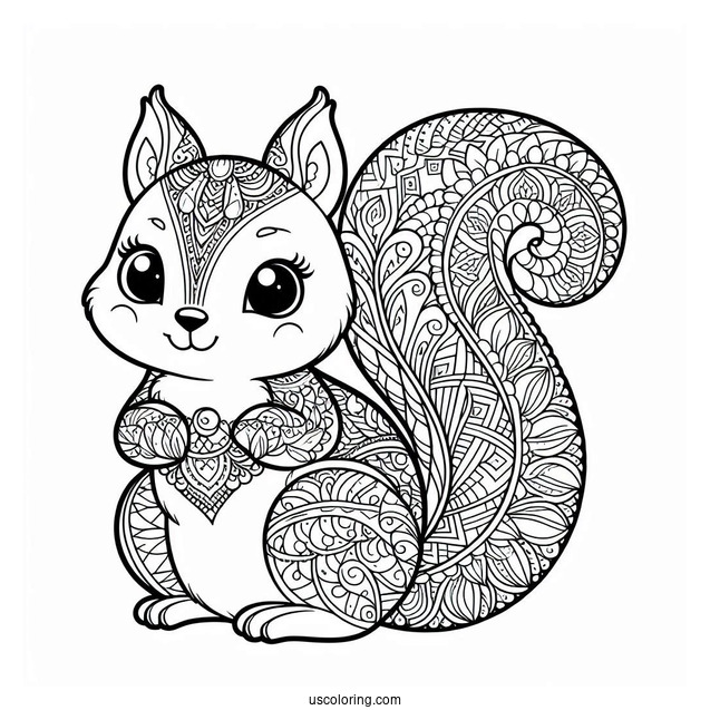 Adorable Squirrel Animal Mandala Coloring Page