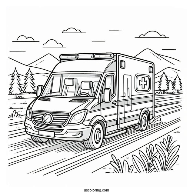 Front View Of Ambulance Coloring Page Speeding On The Road