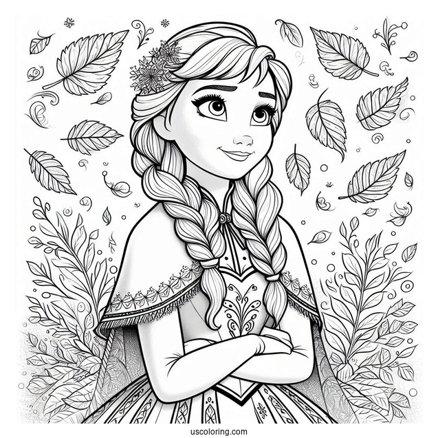 Frozen Anna Surrounded By Fall Leaves