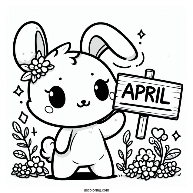 Kawaii Bunny Holding Up An April Coloring Page Fool's Day Sign