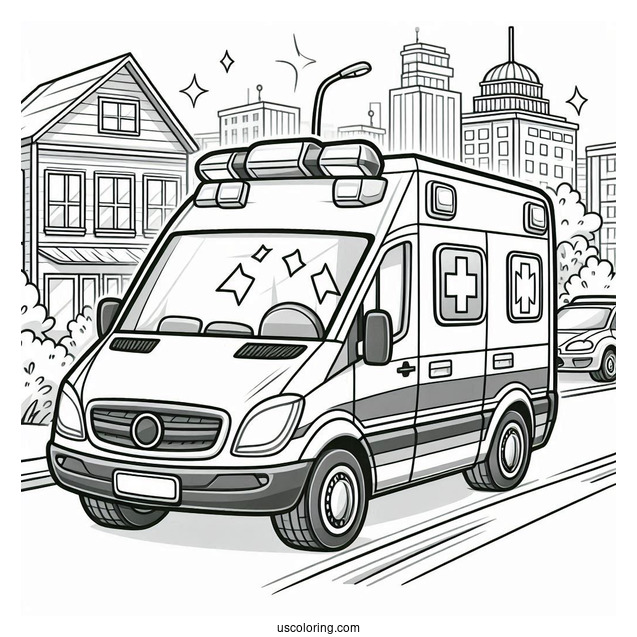 Simple Ambulance Coloring Page Driving On The Street